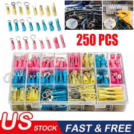 Ameribox 250 Heat Shrink Wire Cable Connectors Electrical Ring Fork Spade Crimp Terminal