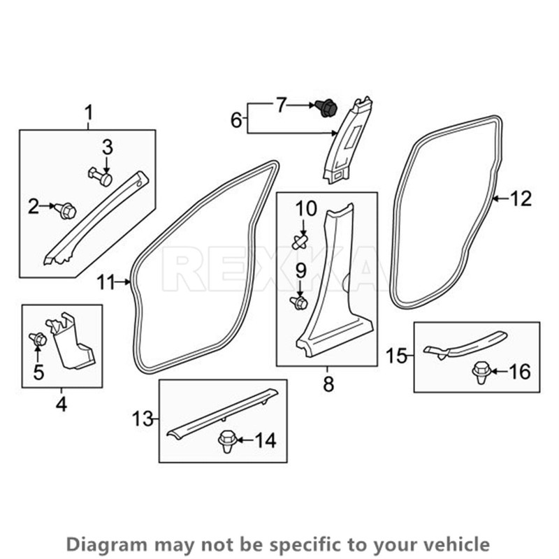 Rexka 15pcs Windshield Pillar Door Panel Trim Retainer Clip 91561-SJD-003