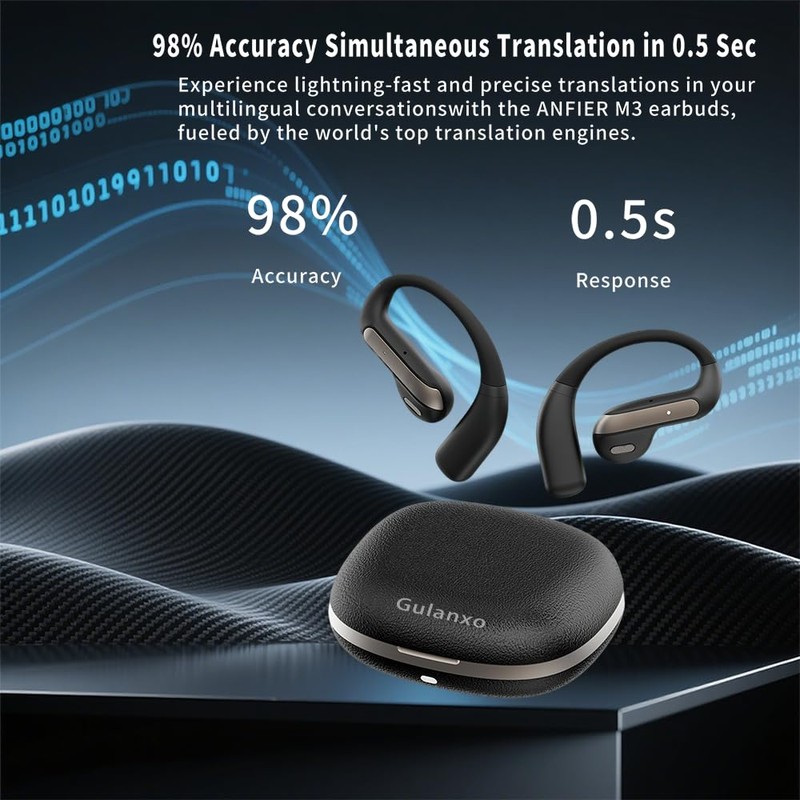 AI Translator Earbuds Real-Time, Open Ear Bluetooth Translating Headphones，Translator Ear