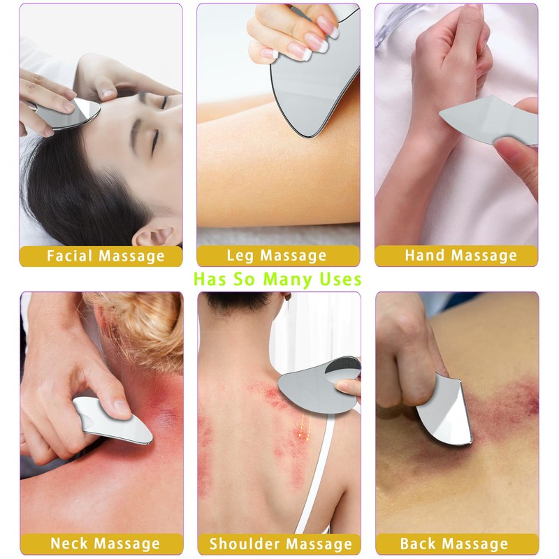 ROOFEI 3 x Gua Sha Stone - Stainless Steel Gua