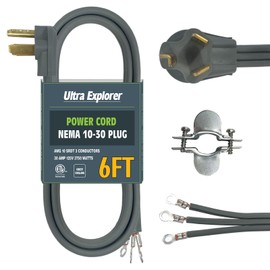 Ultra Explorer 10 AWG 3 Prong Dryer Cord, 6 Ft Heavy Duty Appliance Cord SRDT, 30 Amp Power Cord, NEMA 10-30 Plug, Grey
