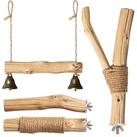 Pecirvoli Natural Solid Wood Bird Perch and Swing - Durable Toys for Parakeets, Parrots & Birds - Safe cage Accessories with High Hardness Texture