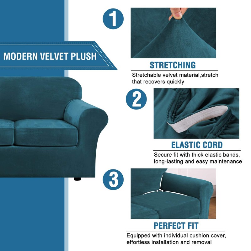 H.VERSAILTEX Real Velvet Plush 3 Piece Stretch Sofa Covers Couch