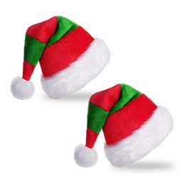 FUIPVGI 2 Pieces Christmas Hat,Luxury Father Christmas Hats Plush Xmas Santa Claus Hat,Santa Hat Holiday for Adults Unisex,Stripe Red&Green Christmas Headband for New Year Festive Christmas (2 PCS)