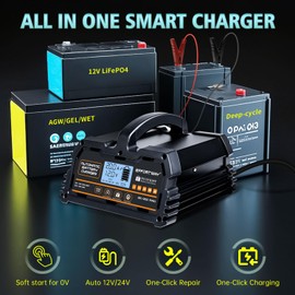 EFFORTWAY 20A 12V/24V Battery Charger,Lead Acid Charger, 12V LiFePO4 Charger. Smart Battery Charger with Trickle Charge.Car Battery Maintainer with LCD Display. Suitable for Trucks,AMG,Motorcycles