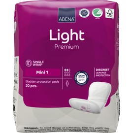 Abena Light Incontinence Pads, Eco-Labelled Womens Incontinence Pads for Adults, Breathable & Comfortable with Fast Absorption Protection Incontinence Pads for Women, Light Mini 1 White, 180 ml, 20PK
