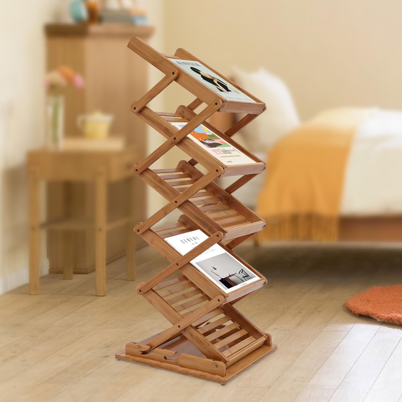 Portable Foldable Wood Literature Rack Display Holder Stand, Pop-up Magazine