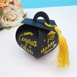 Generic 24pcs 2024 Graduation Party Candy Boxes with Tassels Grad Cap Gift Boxes 2024 Graduation Party Supplies, black