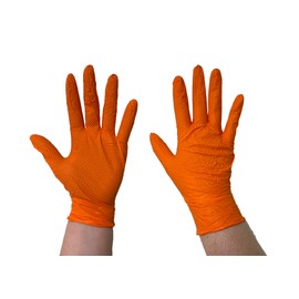 The Orange Diesel, Orange Nitrile Disposable Gloves, Powder Free, 6 Mil, Diamond Textured, Beaded Cuff, Sizes M-XXL, Sold by Case (Large)