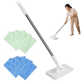 Snap Grip Mini Mop, Zero Touch Cloth Changing Flat Mop with Automatic Hands-Free Clip, Retractable 40 Inch Locking Handle for Gaps & Multi-Surface Cleaning, Wet & Dry, Includes 10 Reusable Cloths