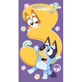 Bluey 3rd Birthday Card, Children's Cartoon Design, Purple and Yellow