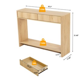Entryway Table with Storage, Narrow Console Table with Drawers, 43.3' Couch Table Behind Sofa Long and Skinny for Living Room TV, Hallway Entrance Foyer, Mid Century Modern Boho Fluted Console Table