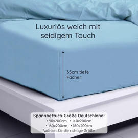 Light Blue Bed Sheet, Bed Sheet 150 x 200 cm, Bamboo Fitted Sheet, Cooling Duvet Cover, Soft Sheet, Allergy Sufferers Bed Linen Set, Cuddly Bambaw