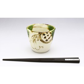 Setoyaki 004-0050 Nakajima Salt Grass "Oribu Utsuwa" Buckwheat Pork Cutlery, Approx. Diameter 3.3 x Height 2.9 inches (8.5 x 7.3 cm), Oribe Iron Painting, Made in Japan