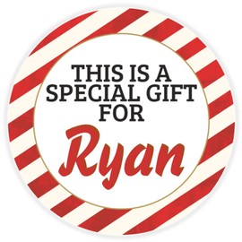 This is a Gift for Ryan - 100 Pack Circle Stickers 3 Inch - Candy Cane Merry Christmas Gift Tag Present Tree Holiday Custom Name Santa Claus