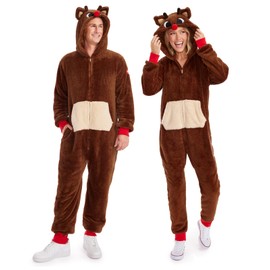 Tipsy Elves Men's Christmas Rudolph Sherpa Jumpsuit Size Large