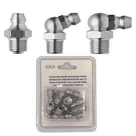 Utah Pneumatic 1/8" Npt Stainless Steel Grease Fittings Kit 4pcs-Straight, 4pcs-90-Degree,4pcs 45-Degree Angled Zerks Hydraulic Grease Fittings Nippel Assortment (Pack of 12)