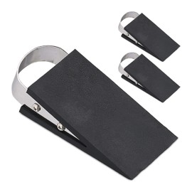 Relaxdays Door Wedge Set of 3 Door Stoppers for Floor, Rubber, Stainless Steel, Non-Slip, HBT: 3 x 5 x 11.5 cm, Black/Silver