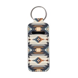 SEANATIVE Chapstick Keychain Holder Aztec Geometry Neoprene Lipstick Organizer Holder with Keychain Portable Lip Balm Pouch