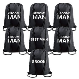PartyGifts&beyond 7Pack Groomsmen Gift Bags With Drawstring Team Groom Drawstring Bags for Bachelor Party and Wedding(Word-Bold)