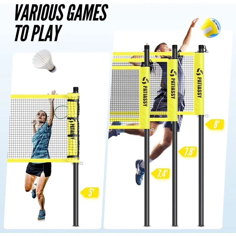 Patiassy Professional Volleyball Badminton Combo Set Net w/Net Adjustable Poles