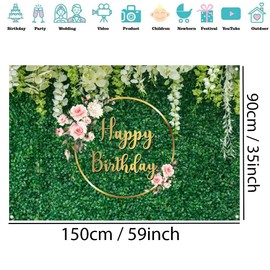 Happy Birthday Backdrop Green Grass Birthday Banner Birthday Decorations Happy Birthday Photobooth Backdrop for Photoshoot Birthday Party Suopplies 150cm x 90cm