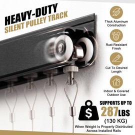 2 Rails 40" Picture Rail Hanging System with Roller Slider Track Heavy Duty Black Aluminum Gallery Kit 4 Steel Cables 8 Adjustable Hooks Art Hanger Hardware for Frames Canvas Poster Home