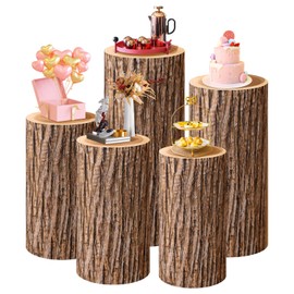 SaitiMade Set of 5 Wood Cylinder Stand Covers, Spandex Pedestal Stand Covers for Party, Wedding or Baby Shower Event Decor (Only Contains Cylinder Covers)