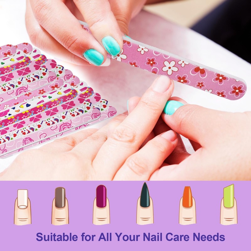 Nail Files (24 Pack), Colorful Emery Board Nail File for