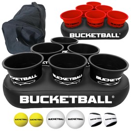 BucketBall | Team Color Edition | Party Pack (Black/Red): Original Yard Pong Game: Best Camping, Beach, Lawn, Outdoor, Family, Adult, Tailgate, Jumbo, Giant Game