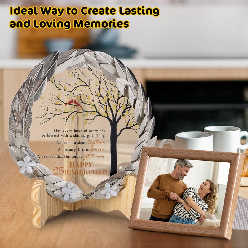 25th Anniversary Wedding Gifts Crystal Plate with Gold Leaf Wreath