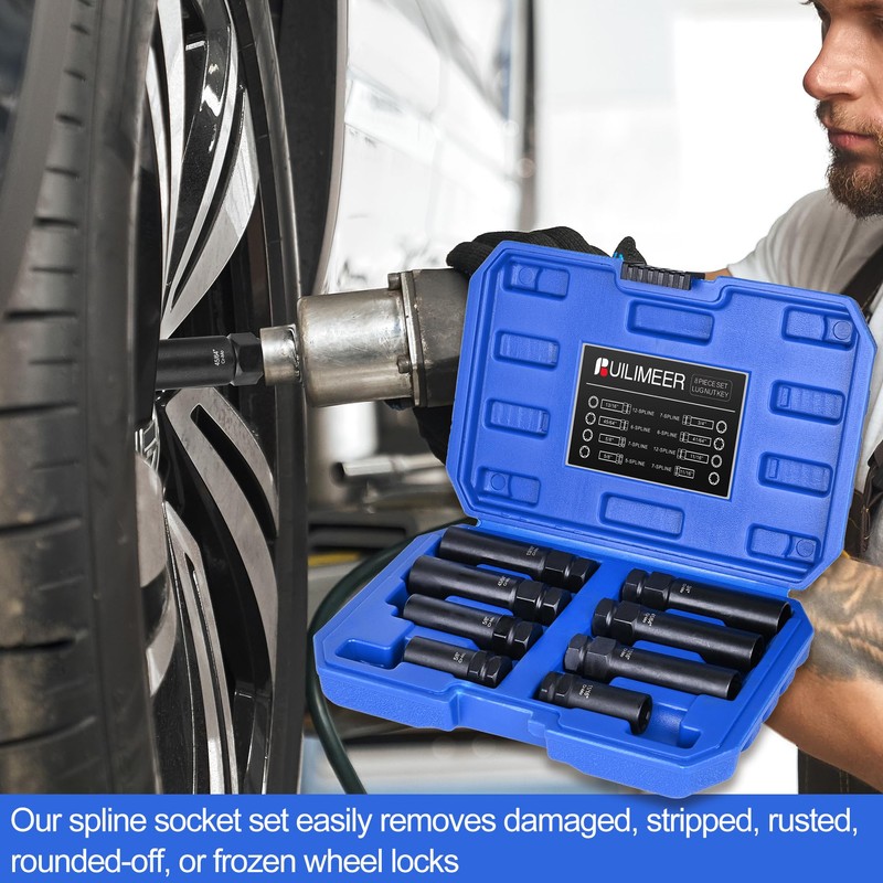 Builimeer Spline Lug Nut Socket Set - 8 Pieces