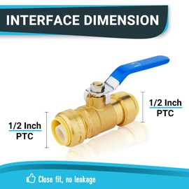 (Pack of 5) Seelink 1/2 Inch Push-Fit Ball Valve with Disconnect Clip Tools, Brass Shut Off Valve for Pex CPVC and Copper Pipe Connection, Blue