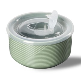 Adewnest Ceramic Bowl with Lid: 20 oz Microwave Safe Food Storage Container for Soup, Salad, Cereal, Leftovers, Meal Prep, Lunch, Picnic, Camping, Serving - Airtight, Green, 1 PCS