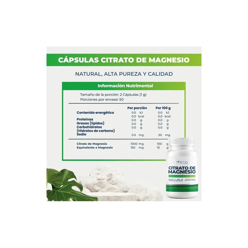 Citrato de Magnesio Naíma Sin Sabor 3 Frascos 100 Cápsulas