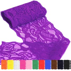Rustark 1Pcs 5 Yard x 3.15 Inch Deep Purple Lace Fabric Stretch Elastic Trim Lace Fabric Sewing Lace Trim Vintage Lace Trims Lace Ribbon for Craft Sewing Making Gift Wrapping Wedding Decorations