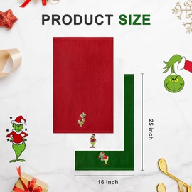 GAMEBOO 3 Pcs Christmas Grinch Hand Towels 25 x 16 Inch Embroidered Decorative Bath Hand Towel 100% Cotton Ultra Absorbent Kitchen Dish Towels for Holiday