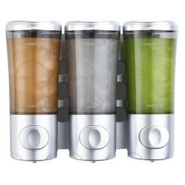 Shampoo and Conditioner Dispenser,Shower Dispenser 3 Chamber No Drill Shampoo Dispenser for Shower Wall Mounted Shower Shampoo Dispenser Body Wash for Bathroom,Hotel,3 * 450ML,Silver