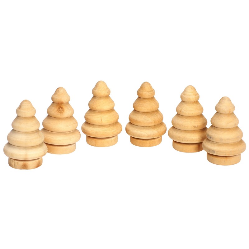 Sunnysue 103-08 3D Christmas Tree Figurine, Set of 6, Wood