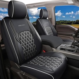 Huidasource Tacoma Front Car Seat Covers, Leather Seat Cushion Cover Fit for 3rd Gen Toyota Tacoma 2016-2023 Double&Crew Cab SR,SR5, Limited,TRD Pro, TRD Sport, TRD Off-Road(Front Pair/Black&White)