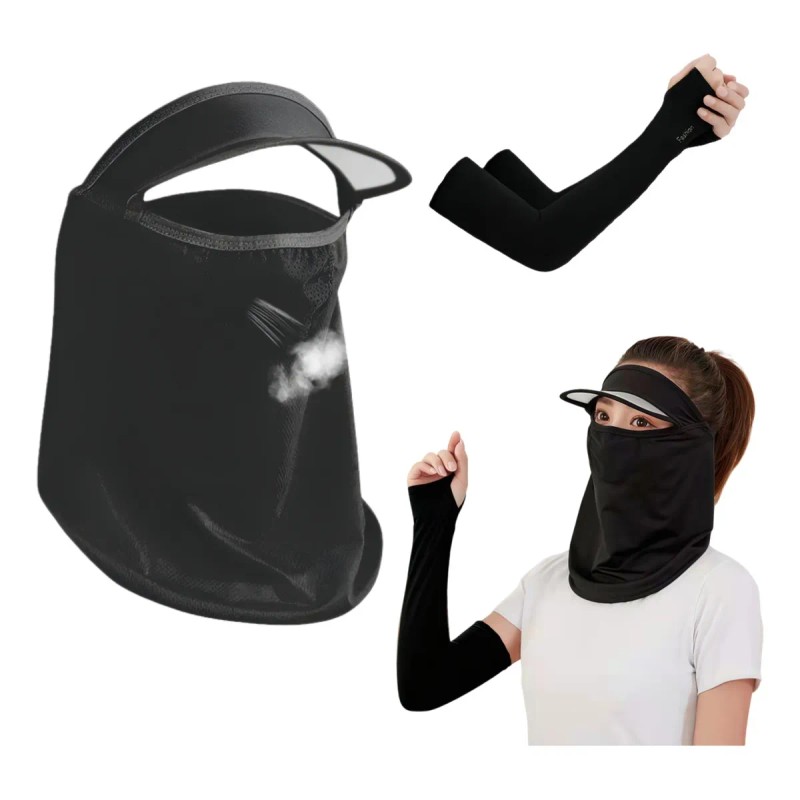 3pcs Mangas Elasticidad Protectora Uv Y Máscara Sombrero Sol