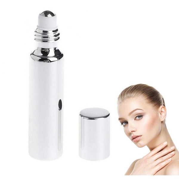 Angoter 1 x Essential Oil Roller Bottles 10 ml Glass Bottle with Stainless Steel Roller Ball Leakproof Perfumes & Aroma Oil Container Roll On Bottle (Silver)