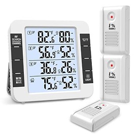 ORIA Indoor Outdoor Thermometer, (New Version) Indoor Digital Hygrometer Thermometer, LCD Backlight, 3 Wireless Sensors, Min and Max Display, LCD Display for Home