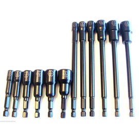 12pc IMPACT MAGNETIC NUT DRIVER SETTER SET LASER ETCHED 2-9/16" AND 6" LENGTH SIZES 1/4" 5/16" 3/8" 7/16" 1/2" 9/16"