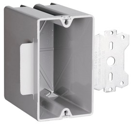 Single Gang Plastic Front Bracket Box, for Wood and Steel Studs, 22 Cubic, 3/8-inch Offset for Wood and Steel Stud mounting. for use with 3/8-inch to 5/8-inch wallboard, 2 Hour Fire Rated (20)