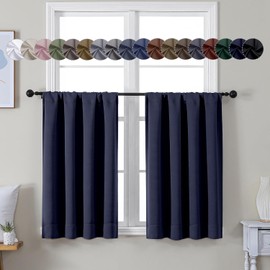 Simplebrand Ava - cortina oscurecedora corta de 36 pulgadas, color azul marino, juego de 2 paneles, media ventana con bolsillo para barra, cortina de privacidad para cocina, cortinas opacas para