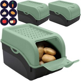 ARTECSIS Potato Storage Box, Sage Green, Set of 3, Vegetable Box, Potato Box with Lid for Approx. 4 kg Potatoes + 6 Stickers with Vegetables