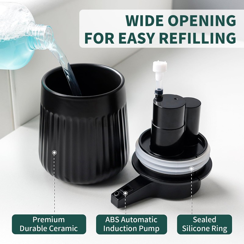 BosilunLife Ceramic Automatic Soap Dispenser,3 Adjustable Levels,Black,10oz