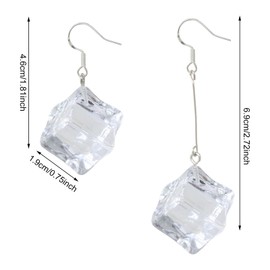 Honbay 2 Pairs of Transparent Acrylic Ice Cubes Dangle Drop Earrings Creative Funny Hot Summer Earrings Asymmetrical Earrings