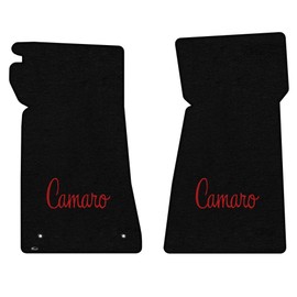 Lloyd Mats Custom-Fit Carpeted Floor Mats Premium Luxury Car Floor Liners for Chevy Camaro 1970-1972 2Pc Front Set, Red Camaro Logo (Hanging Gas Pedal), Black Carpet Mats